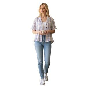 BP by Nordstrom Plaid Cropped Button Up Top~Size 1X~Purple Veronika Plaid~L1 33